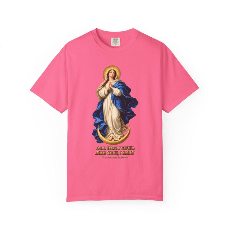 すべて美しいメアリー コンフォートカラーシャツ | 無原罪懐胎Tシャツ | 女性へのマリアギフト | Tota Pulchra 画像 8