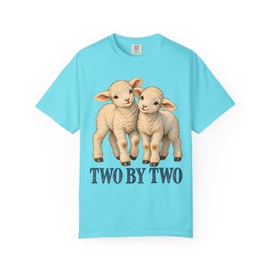 Two by Two Comfort Colors Shirt | Christian Twins T-Shirt | Gift for Twins or Siblings | Vintage Twin Lambs image 5