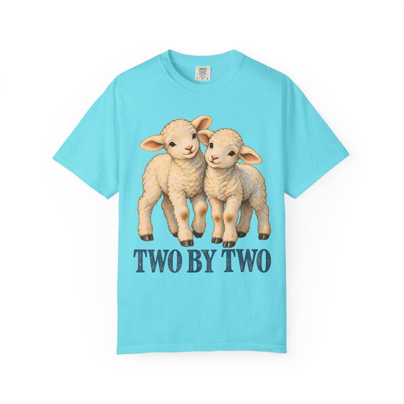 Two by Two Comfort Colors Shirt | Christian Twins T-Shirt | Gift for Twins or Siblings | Vintage Twin Lambs image 5