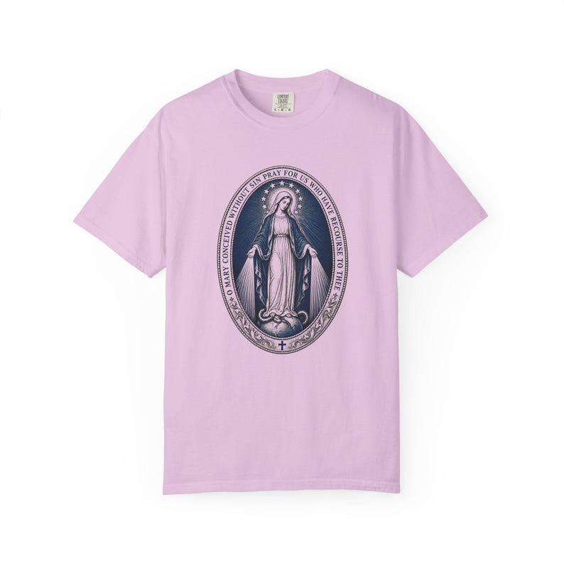 Our Lady of Grace Tee, Miraculous Medal Prayer, Pray for Us Who Have Recourse to Thee, Marian Gift for Mom or Godmother, Comfort Colors image 2