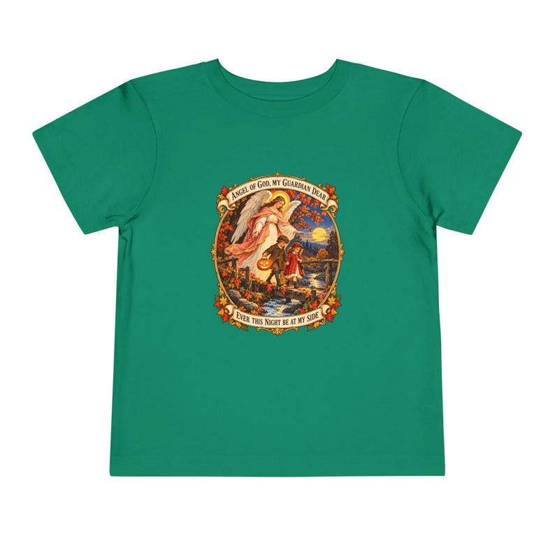 Kleinkind-T-Shirt mit Engel-Gottes-Gebet, Schutzengel-Shirt, Mein lieber Schutzengel, katholisches Geschenk für Kleinkinder, Vintage-Herbstkunst Bild 9