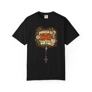 Funny Rosary and Coffee Tee, Retro Catholic Mom Gift, Caffeine Prayer Top for Women, Christian Humor Apparel for Teachers, Comfort Colors image 8