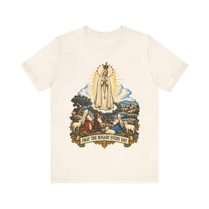 Our Lady of Fatima Shirt | Catholic T-Shirt | Rosary Gift for Mom | Three Shepherd Children, Pray the Rosary image 3