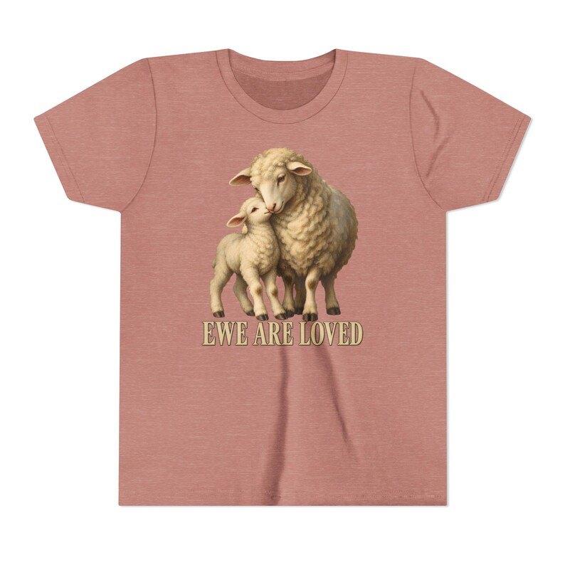 Kids Ewe Are Loved Shirt, Youth Lamb Tee, Sweet Christian Gift for Kids, Vintage Ewe and Lamb Painting image 1