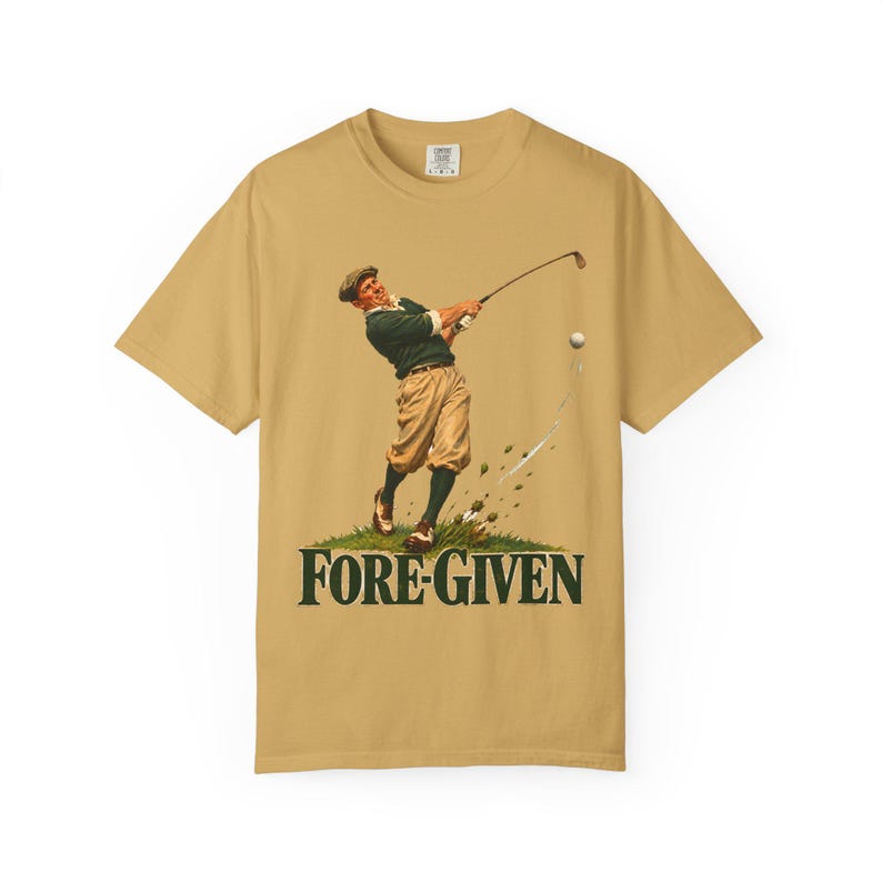 Fore-Given Golfer Comfort Colors Shirt | Funny Christian Golf T-Shirt | Gift for Golfer Dad | Vintage Golfer Mid-Swing image 4