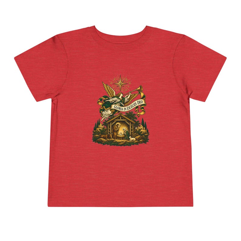 Camiseta infantil con trompeta de ángel heraldo, Gloria a Dios en las alturas, Camiseta navideña, Regalo cristiano de Navidad para niños pequeños, Natividad imagen 14