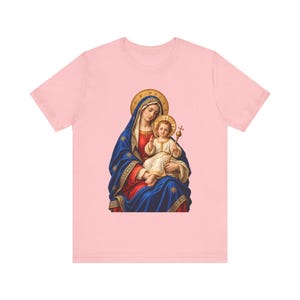 Madonna and Child Tee, Catholic Mother Mary Gift, Golden Halo Art (Unisex) image 11