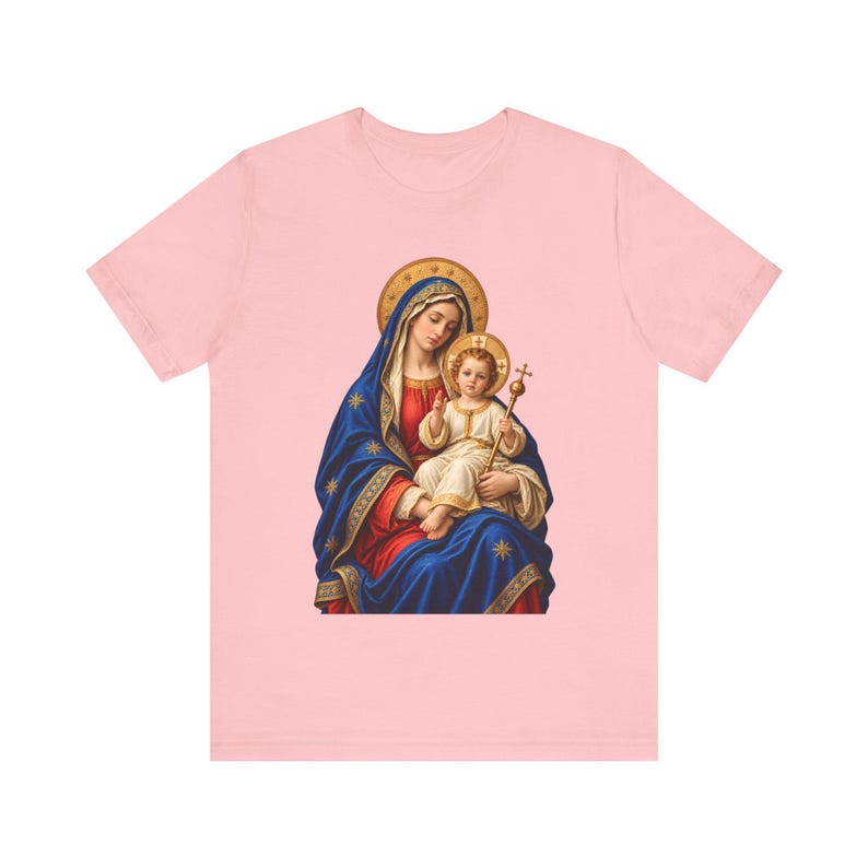 Madonna and Child Tee, Catholic Mother Mary Gift, Golden Halo Art (Unisex) image 11