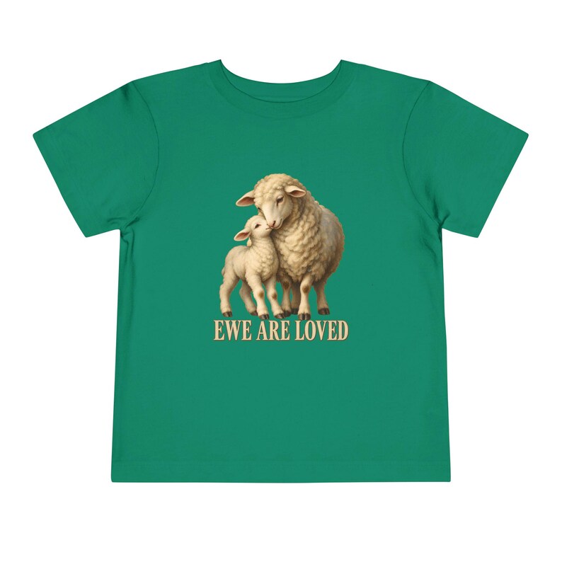 Toddler Ewe Are Loved Tee, Lamb Shirt for Toddlers, Sweet Christian Gift, Vintage Ewe and Lamb Painting image 4