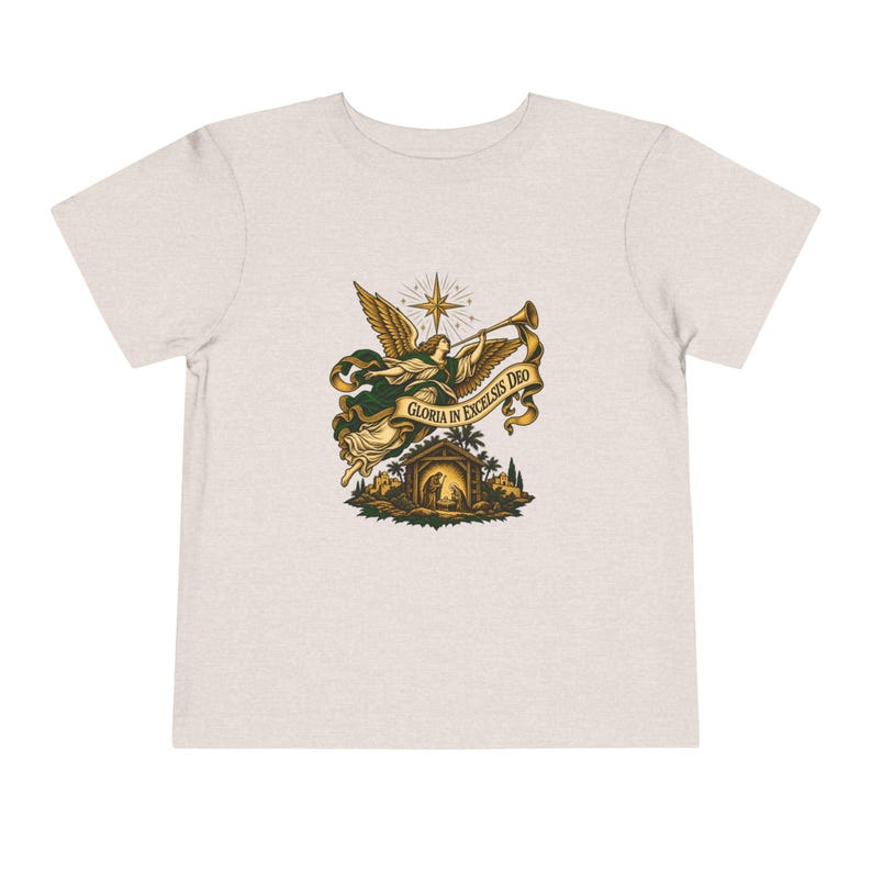 Toddler Nativity Angel Tee, Gloria in Excelsis Deo Christmas Shirt, Catholic Christmas Gift for Toddlers, Star of Bethlehem Art image 5