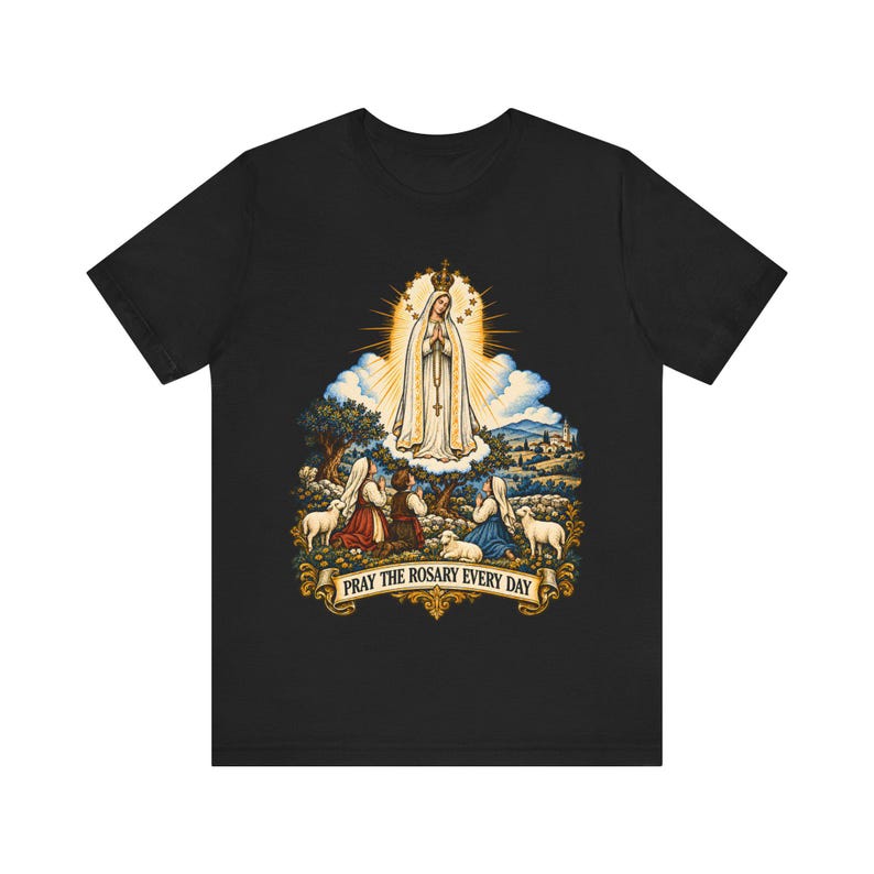Our Lady of Fatima Shirt | Catholic T-Shirt | Rosary Gift for Mom | Three Shepherd Children, Pray the Rosary image 7