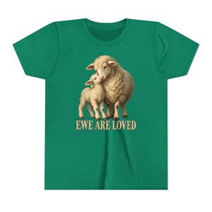 Kids Ewe Are Loved Shirt, Youth Lamb Tee, Sweet Christian Gift for Kids, Vintage Ewe and Lamb Painting image 7