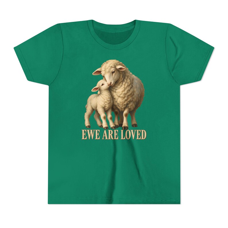 Kids Ewe Are Loved Shirt, Youth Lamb Tee, Sweet Christian Gift for Kids, Vintage Ewe and Lamb Painting image 7
