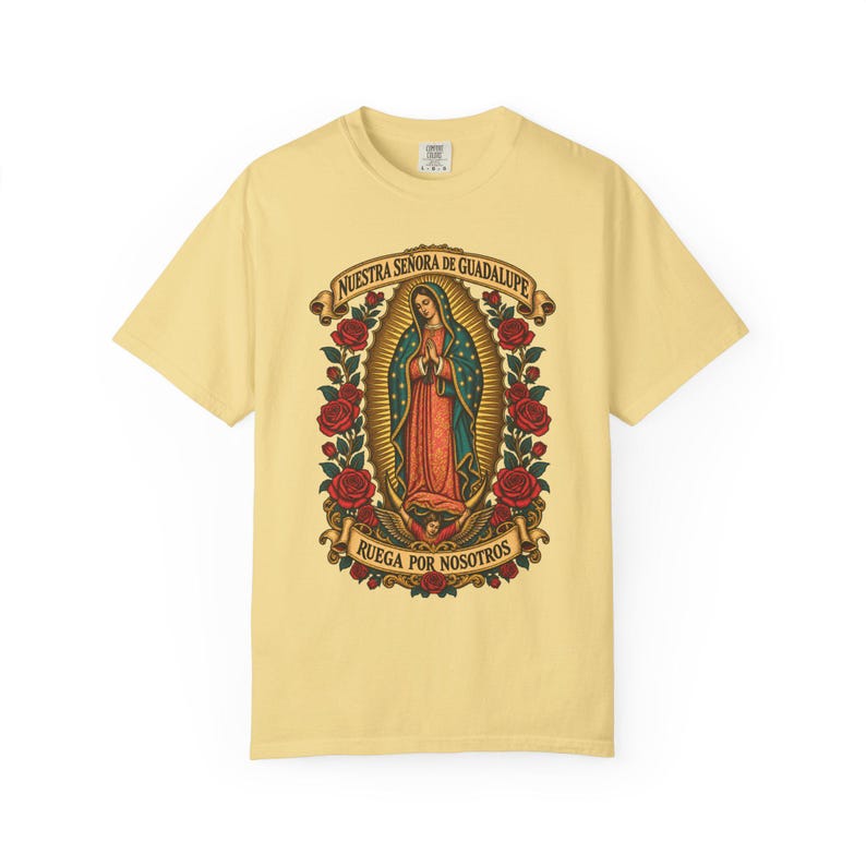 Nuestra Señora de Guadalupe Tee, Virgin of Tepeyac with Roses, Mexican Catholic Gift, Hispanic Mom Apparel, Dec 12 Feast Day, Comfort Colors image 5