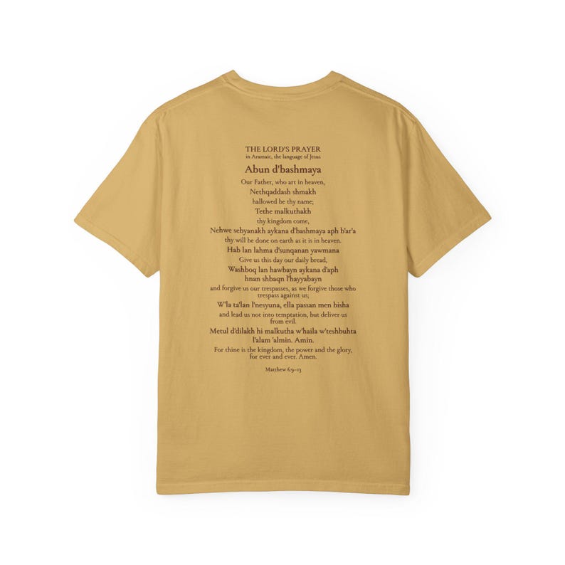 Arameisk Herrens bön komfortfärger T-shirt | Vår Fader arameisk T-shirt | Bergspredikan katolsk kristen T-shirt bild 8