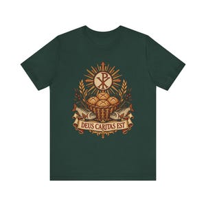 Deus Caritas Est Shirt, Loaves and Fishes Mosaic Tee, Chi Rho Early Christian Art, Catholic Volunteer Gift, Ichthys Fish and Bread Apparel image 4
