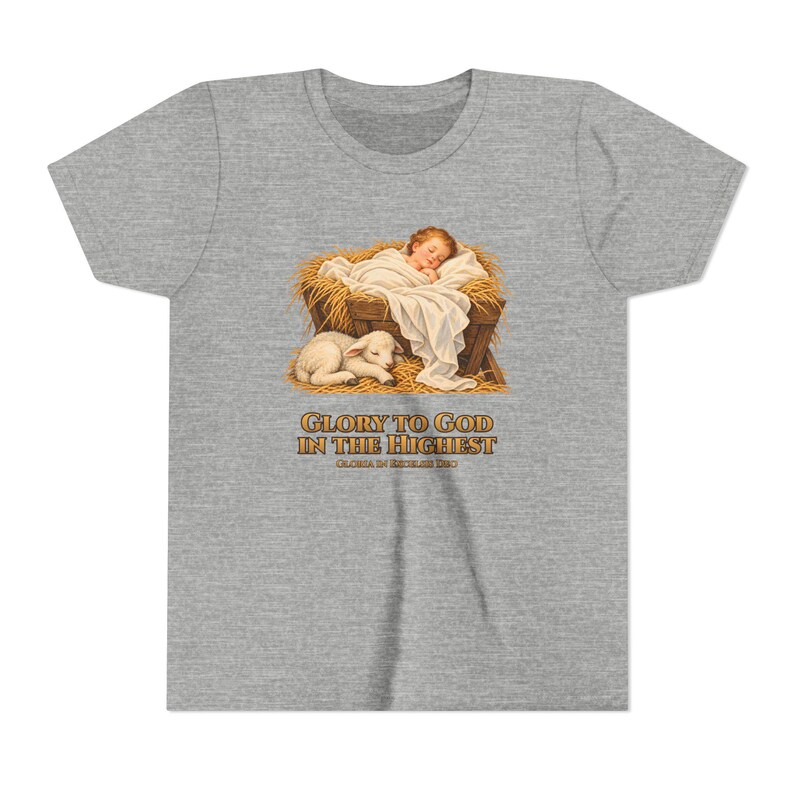Kids Glory to God in the Highest Shirt, Youth Nativity Christmas Tee, Catholic Christmas Gift for Kids, Baby Jesus in the Manger image 11