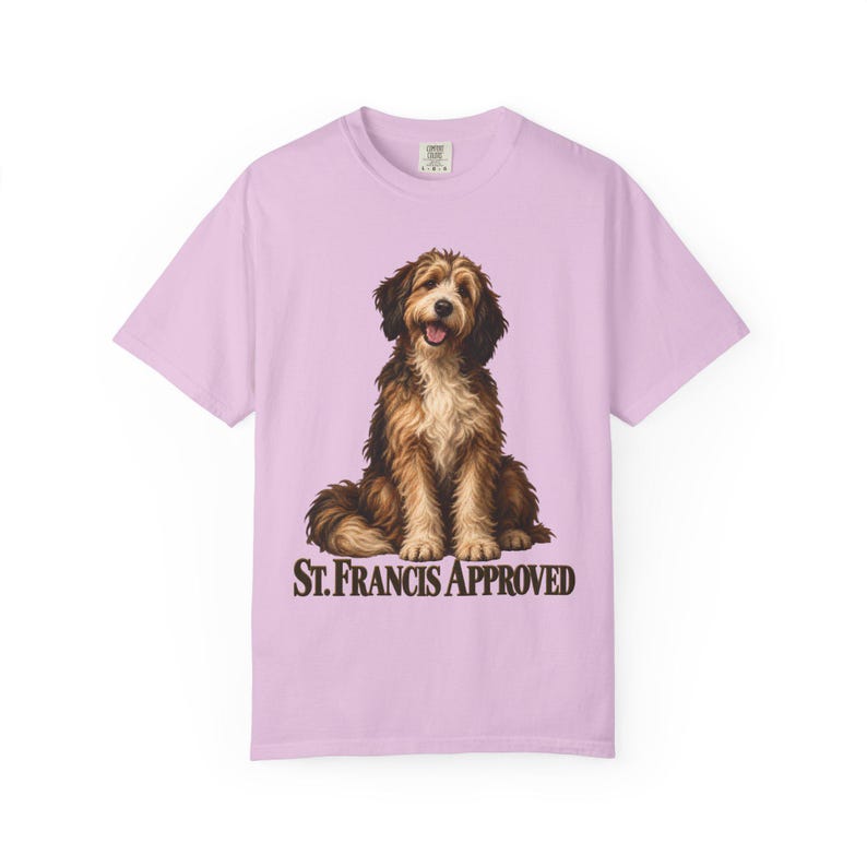 St Francis Approved Comfort Colors Shirt | Catholic Dog Lover T-Shirt | Gift for Dog Mom | Shaggy Dog Painting image 11