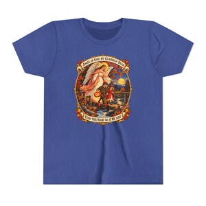 Camiseta infantil con la oración del Ángel de Dios, camiseta juvenil del Ángel Guardián, regalo católico para niños "Mi querido Guardián", arte vintage de puente otoñal. imagen 15