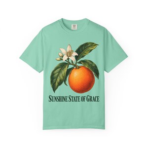 Sunshine State of Grace Comfort Colors Shirt | Catholic Florida T-Shirt | Florida Gift | Vintage Orange and Blossom image 3