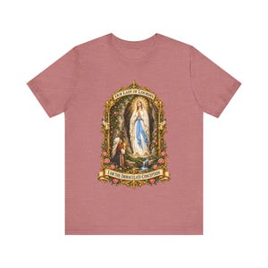Our Lady of Lourdes Shirt, I Am the Immaculate Conception Tee, St Bernadette Grotto Art, Catholic Marian Gift for Women, Pilgrimage image 3