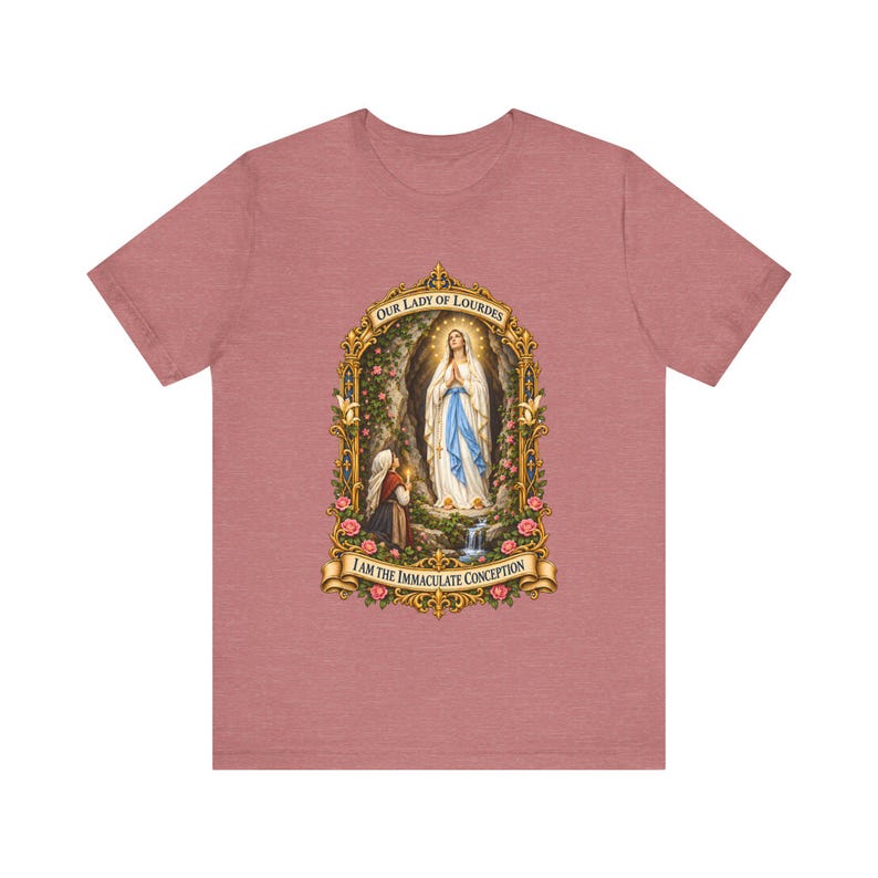 Our Lady of Lourdes Shirt, I Am the Immaculate Conception Tee, St Bernadette Grotto Art, Catholic Marian Gift for Women, Pilgrimage image 3