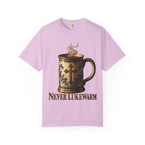 Never Lukewarm Comfort Colors Shirt | Christian Coffee T-Shirt | Gift for Coffee Lover | Stoneware Mug with Cross image 8