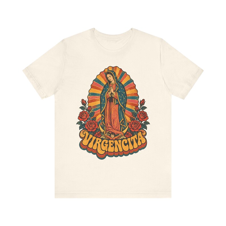 Retro 70s Our Lady of Guadalupe Tee, Mexican Catholic Gift, Latina Apparel (Unisex Fit) image 2