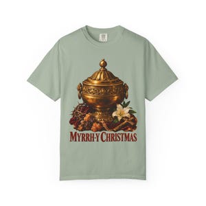 Myrrh-y Christmas Comfort Colors Shirt | Funny Catholic Christmas T-Shirt | Christmas Gift | Golden Jar of Myrrh image 4