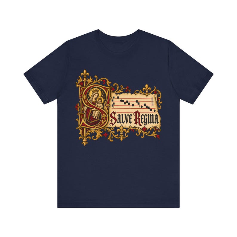 Salve Regina Shirt, Hail Holy Queen Illuminated Manuscript Tee, Gregorian Chant Gift for Choir or Schola, Virgin Mary Latin Hymn Apparel image 6