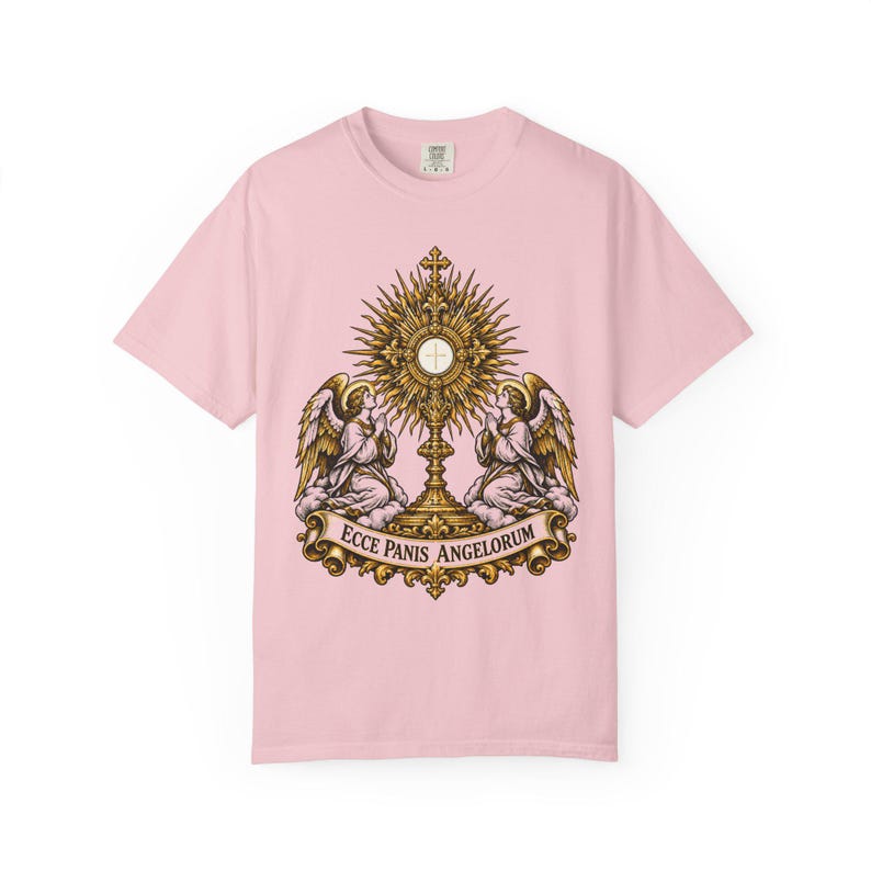 Monstrance Tee, Behold the Bread of Angels, Eucharist Adoration Gift for Priests or Deacons, Corpus Christi, Ecce Panis, Comfort Colors image 6
