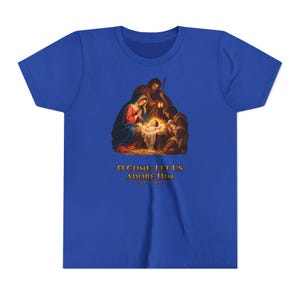 Kids O Come Let Us Adore Him Shirt, Youth Nativity Christmas Tee, Catholic Christmas Gift for Kids, Holy Family Venite Adoremus image 13