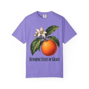 Sunshine State of Grace Comfort Colors Shirt | Catholic Florida T-Shirt | Florida Gift | Vintage Orange and Blossom image 9