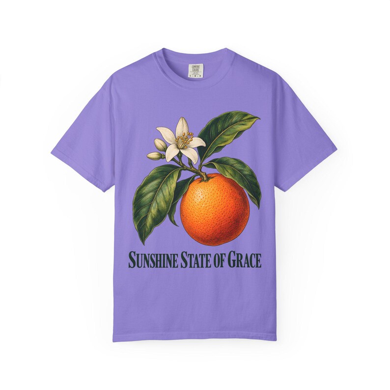 Sunshine State of Grace Comfort Colors Shirt | Catholic Florida T-Shirt | Florida Gift | Vintage Orange and Blossom image 9