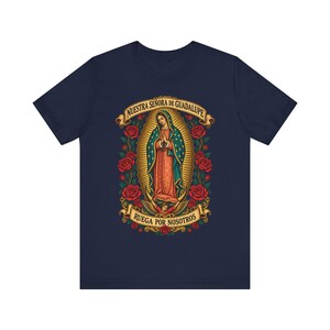 Guadalupe Shirt, La Guadalupana Ornate Virgen Morena Tee, Ruega por Nosotros, Our Lady of Tepeyac Holy Card Art, Mexican Gift for Mom image 6
