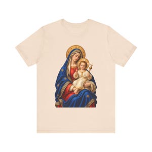Madonna and Child Tee, Catholic Mother Mary Gift, Golden Halo Art (Unisex) image 6