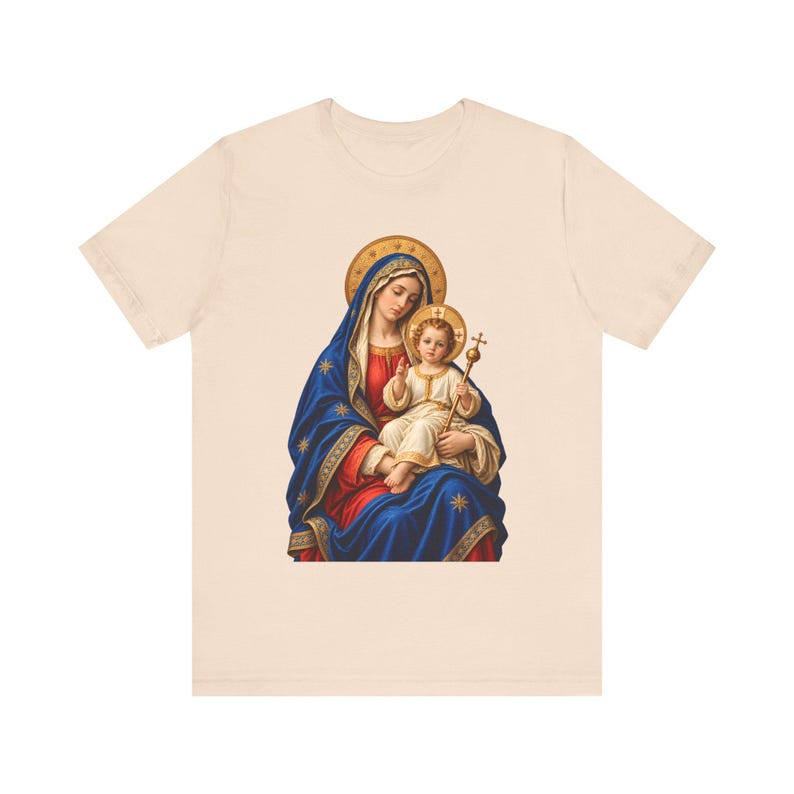 Madonna and Child Tee, Catholic Mother Mary Gift, Golden Halo Art (Unisex) image 6