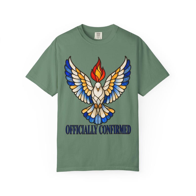 Officially Confirmed Comfort Colors Shirt | Catholic Confirmation T-Shirt | Confirmation Gift | Stained Glass Holy Spirit Dove image 5