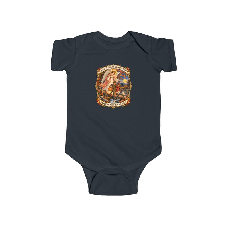 Baby Angel of God Prayer Bodysuit, Guardian Angel Infant One Piece, My Guardian Dear Catholic Baby Gift, Vintage Art image 4
