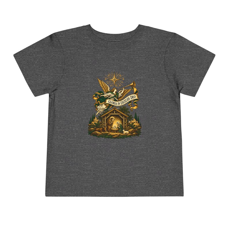 Camiseta infantil con trompeta de ángel heraldo, Gloria a Dios en las alturas, Camiseta navideña, Regalo cristiano de Navidad para niños pequeños, Natividad imagen 12