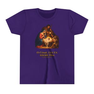 Kids O Come Let Us Adore Him Shirt, Youth Nativity Christmas Tee, Catholic Christmas Gift for Kids, Holy Family Venite Adoremus image 19
