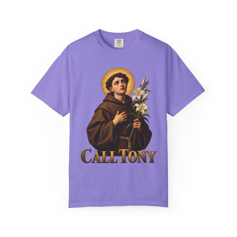 Call Tony Comfort Colors Shirt | St Anthony Catholic T-Shirt | Gift for Catholic Mom | Saint Anthony with Lilies image 10