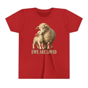Kids Ewe Are Loved Shirt, Youth Lamb Tee, Sweet Christian Gift for Kids, Vintage Ewe and Lamb Painting image 20