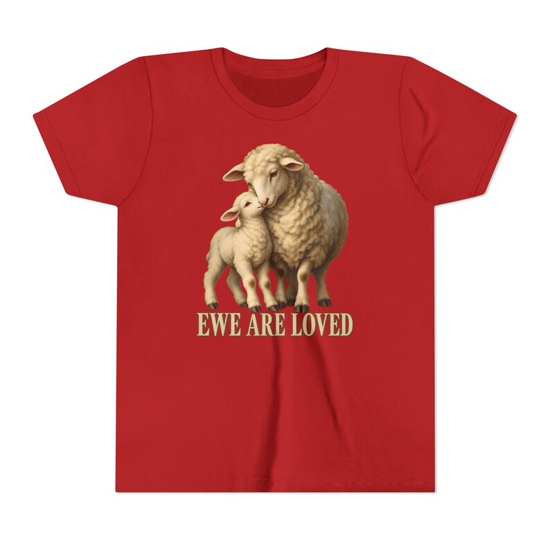 Kids Ewe Are Loved Shirt, Youth Lamb Tee, Sweet Christian Gift for Kids, Vintage Ewe and Lamb Painting image 20
