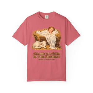 Glory to God in the Highest Comfort Colors Shirt | Catholic Christmas Nativity T-Shirt | Christmas Gift | Christ Child with Lamb image 11