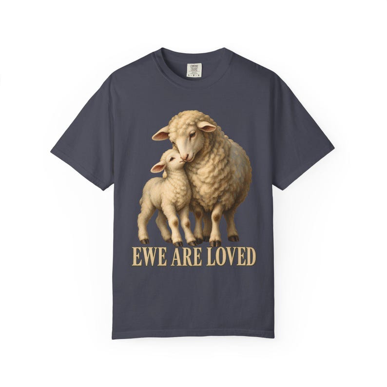 Ewe Are Loved Comfort Colors Shirt | Christian Lamb T-Shirt | Gift for Mom | Vintage Ewe and Lamb Painting image 4