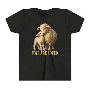 Kids Ewe Are Loved Shirt, Youth Lamb Tee, Sweet Christian Gift for Kids, Vintage Ewe and Lamb Painting image 5