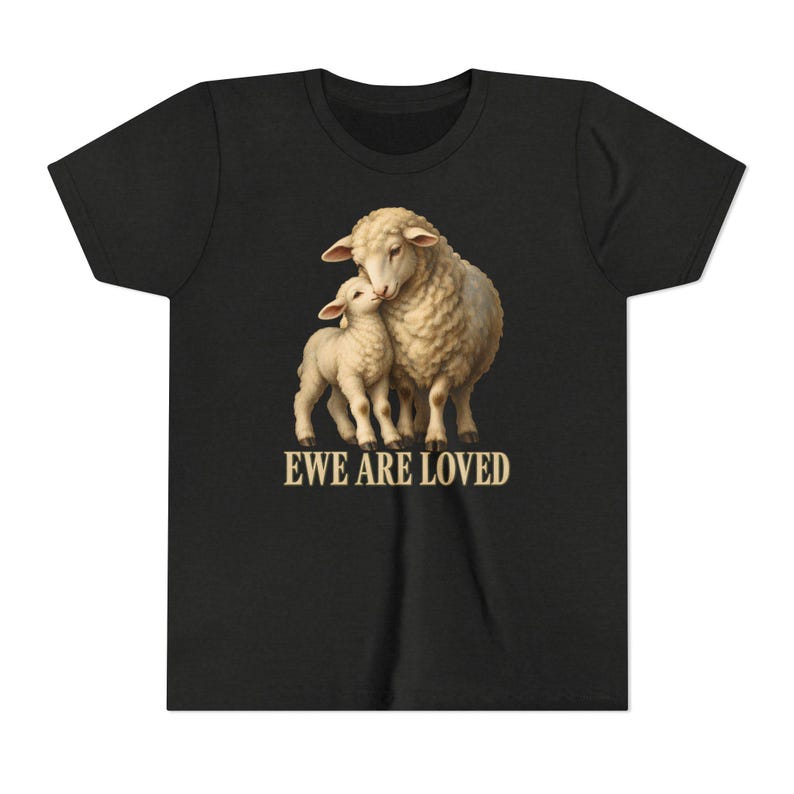 Kids Ewe Are Loved Shirt, Youth Lamb Tee, Sweet Christian Gift for Kids, Vintage Ewe and Lamb Painting image 5