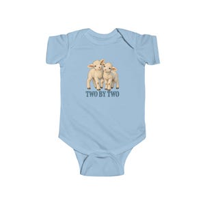 Baby Two by Two Bodysuit, Twin Lambs Infant One Piece, Noah's Ark Christian Baby Gift for Twins, Vintage Lamb Art image 3