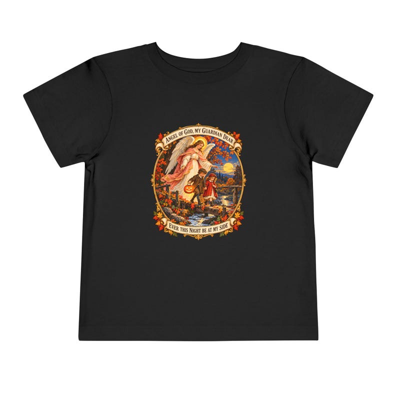 Kleinkind-T-Shirt mit Engel-Gottes-Gebet, Schutzengel-Shirt, Mein lieber Schutzengel, katholisches Geschenk für Kleinkinder, Vintage-Herbstkunst Bild 3